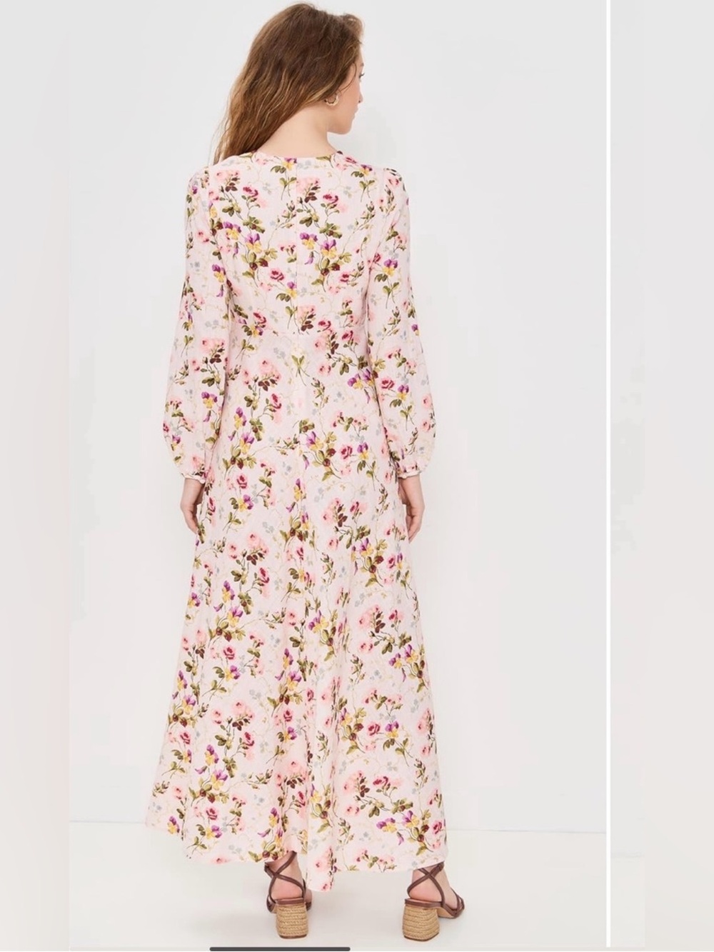 Like New Hill House Nadia Long Pink Floral Maxi Dress with Long Sleeves. Size S - Picture 2 of 9